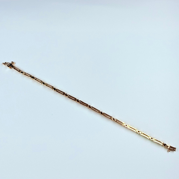 14K Solid Yellow Gold .70 CT Genuine Diamond Square Link VTG Tennis Bracelet - Picture 9 of 11